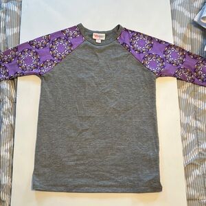 Gray and Purple Floral Long Sleeve Tee